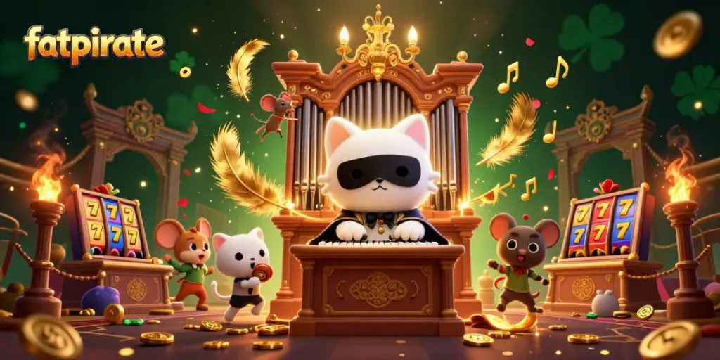 Experience the thrill of fatpirate with a vibrant casino scene featuring 3D animated elements and game symbols.