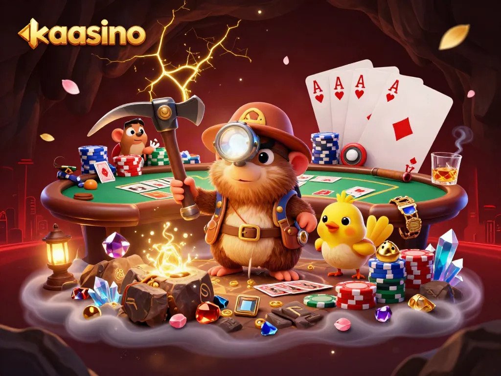 Engage in exciting games at Kaasino with engaging poker elements and a vibrant treasure scene.