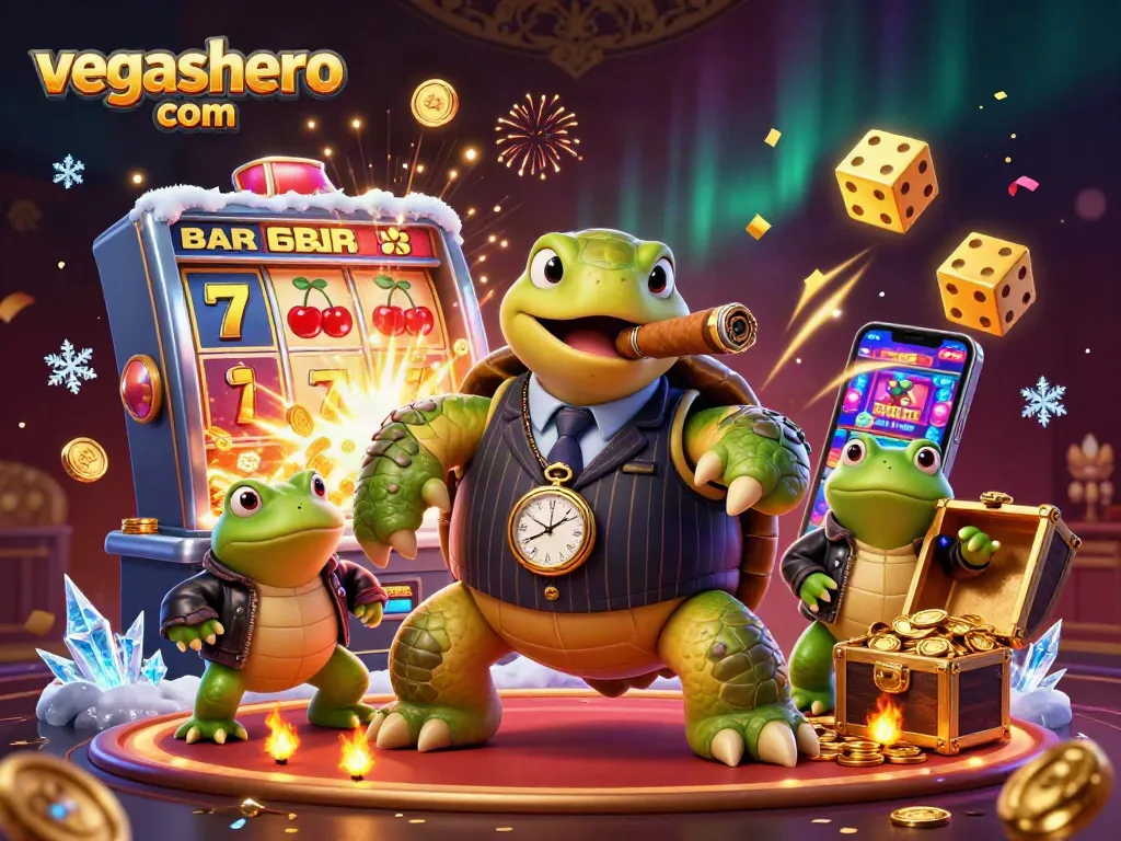 Engage with vegashero com through a vibrant 3D casino scene featuring vivid characters and thrilling game elements.