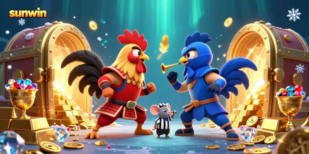 Engage with the thrilling duel of samurai and ninja roosters in the sunwin online casino.