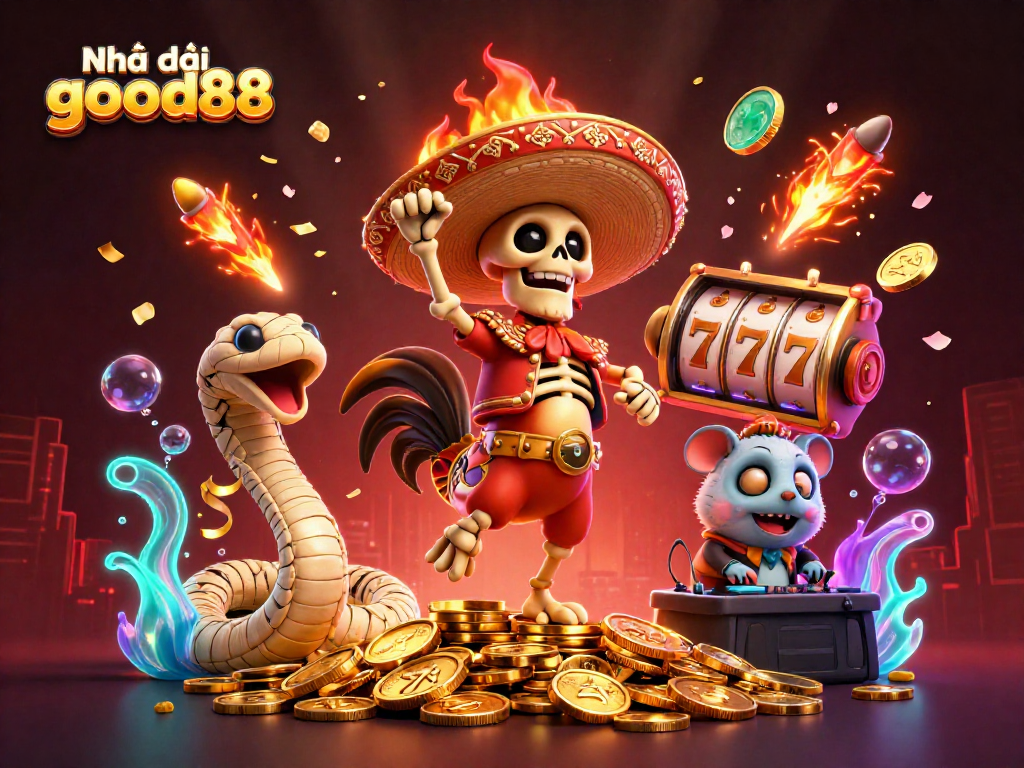 Engage in thrilling wins with Nhà cái good88, featuring vibrant characters and dynamic slot elements.