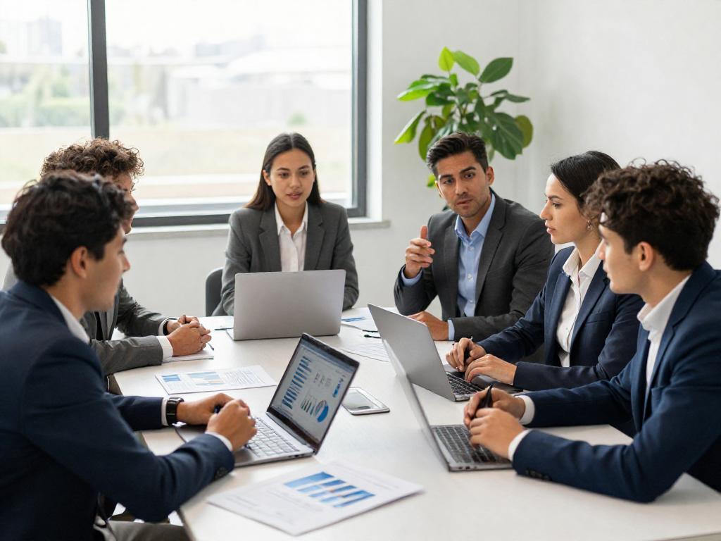 Professionals bespreken zakelijk krediet opties in een moderne kantooromgeving.