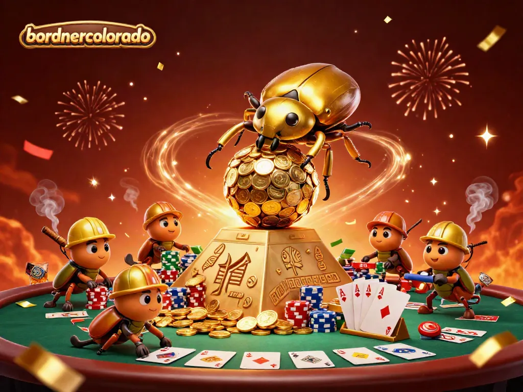 Experience the excitement of bordnercolorado with golden beetles and casino elements in a vibrant illustration.
