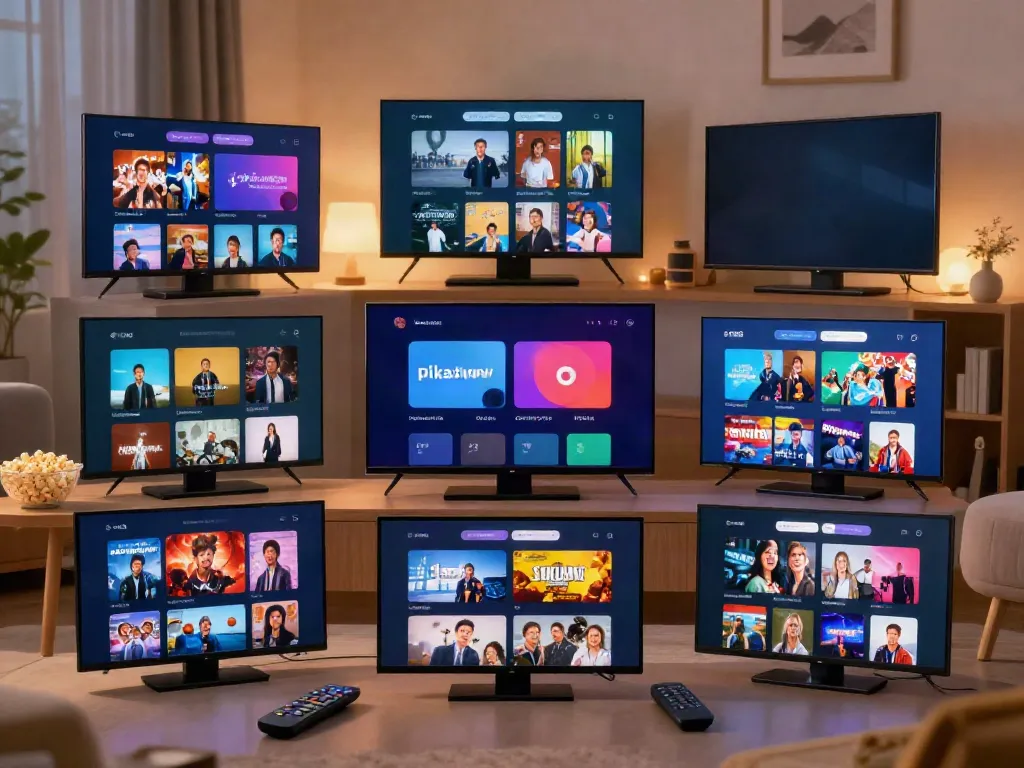 Showcasing Pikashow alternatives on vibrant smartphone screens in a cozy living room setting.