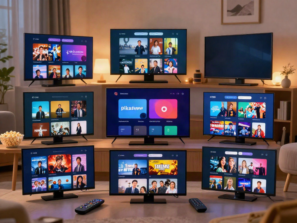 Showcasing Pikashow alternatives on vibrant smartphone screens in a cozy living room setting.