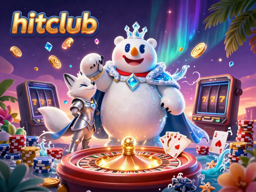 Experience thrilling moments at hitclub with a vibrant 3D casino illustration featuring jackpots, roulette, and dynamic gaming elements.