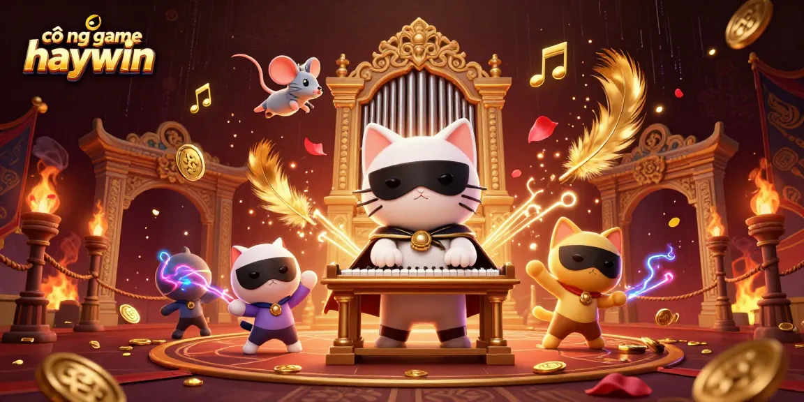 Exciting scene from cổng game haywin, featuring animated casino elements and a vibrant acrobat mouse.